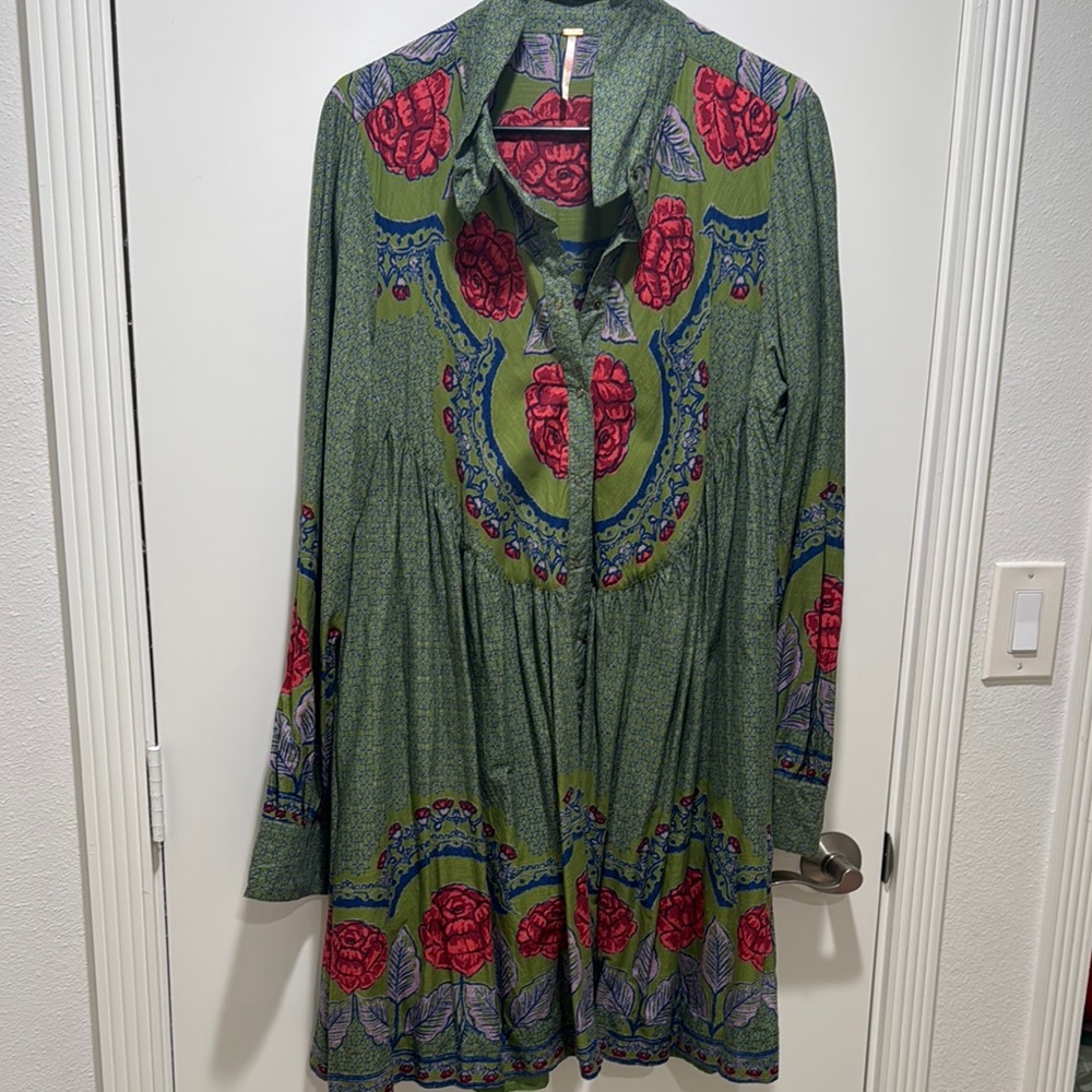 Floral Green and Red Women's Dress